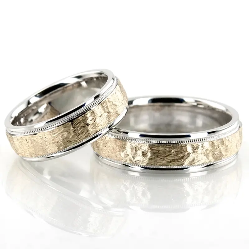14K Hammer-Finish-Wedding-Band-Set - main view