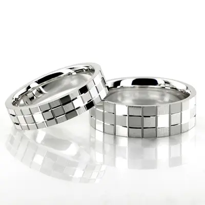 Square Cut Carved Design Wedding Ring Set - view 2 of 2