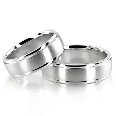 Classic Round Satin Finish Wedding Band Set - view 3 of 4