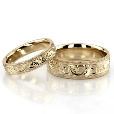 Bestseller Hand Engraved Fancy Wedding Band Set - view 1 of 3
