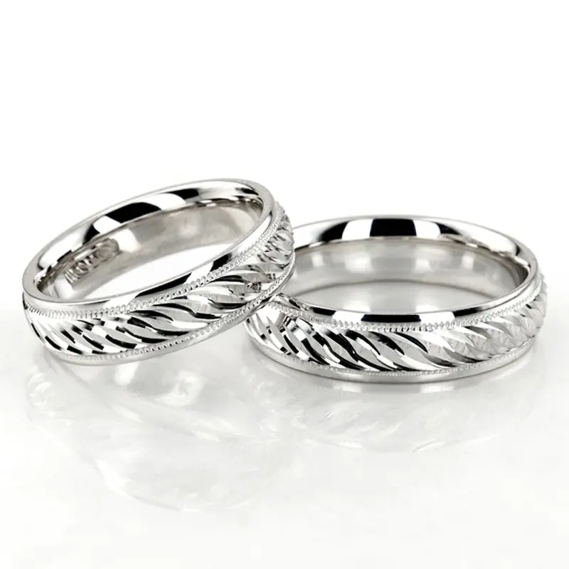 10K Sleek-Brush-Finish-Fancy-Carved-Wedding-Band-Set - alternate view 3