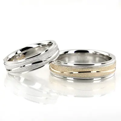 Wavy Stone Finish Basic Design Wedding Band Set - view 1 of 3