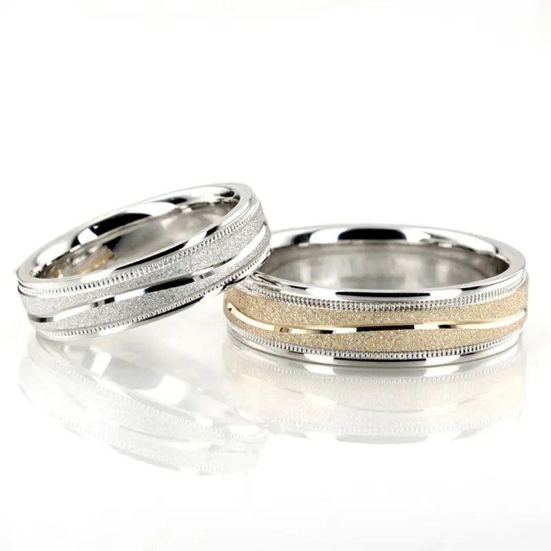 14K Wavy-Stone-Finish-Wedding-Band-Set - main view