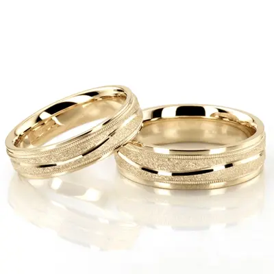 Wavy Stone Finish Basic Design Wedding Band Set - view 3 of 3
