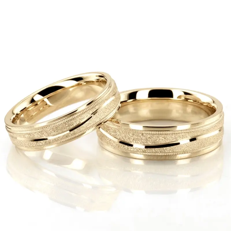 14K Wavy-Stone-Finish-Wedding-Band-Set - alternate view 3