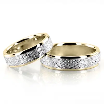 Two-Tone Rough Step Edge Wedding Ring Set - view 2 of 5
