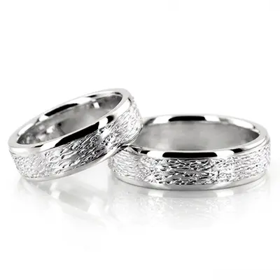 Two-Tone Rough Step Edge Wedding Ring Set - view 3 of 5