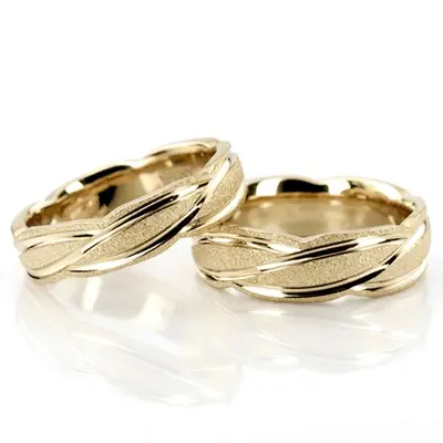 Contemporary Design Fancy Carved Wedding Band Set - view 2 of 2