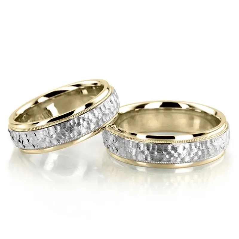 14K Hammer-Finish-Wedding-Band-Set - alternate view 2
