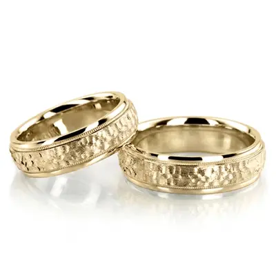 Fine Two-Tone Hammer Finish Wedding Band Set - view 3 of 3