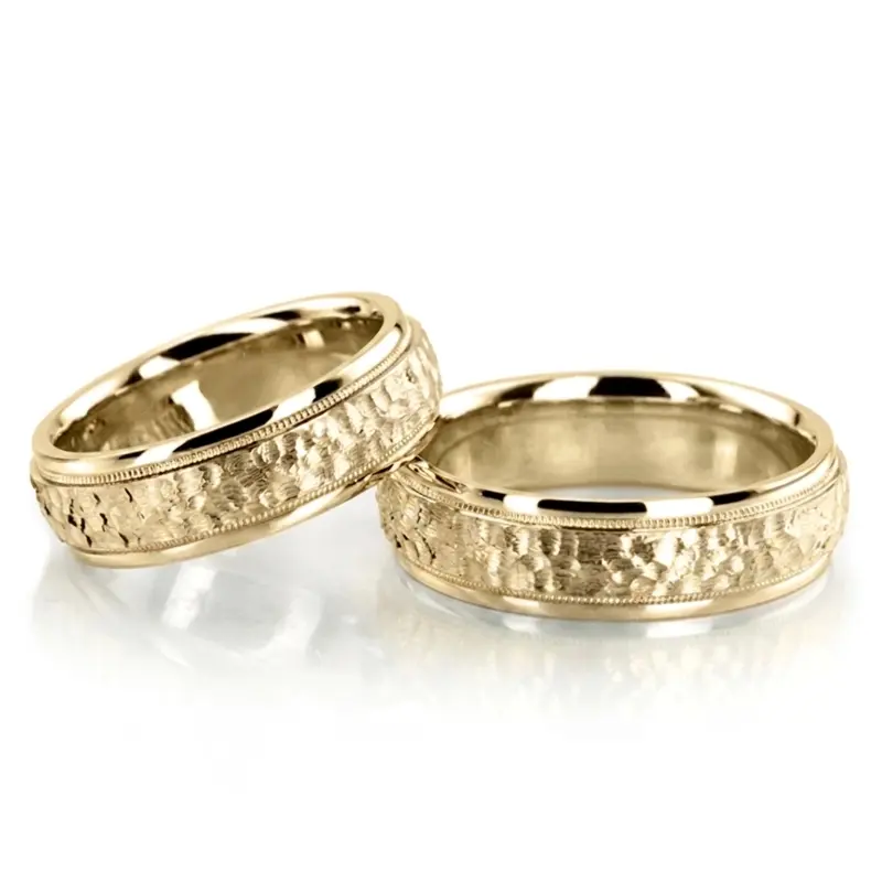 14K Hammer-Finish-Wedding-Band-Set - alternate view 3