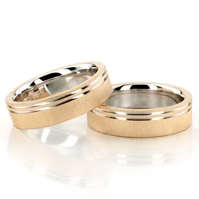 Modern Parallel Cut Two-Tone Wedding Ring Set - view 3 of 3