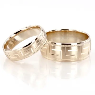 Greek Key Fancy Designer Wedding Ring Set - view 4 of 4