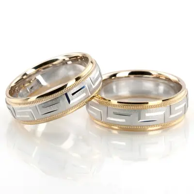 Greek Key Fancy Designer Wedding Ring Set - view 3 of 4