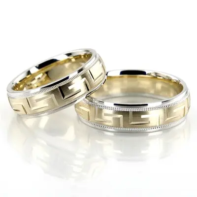 Greek Key Fancy Designer Wedding Ring Set - view 1 of 4