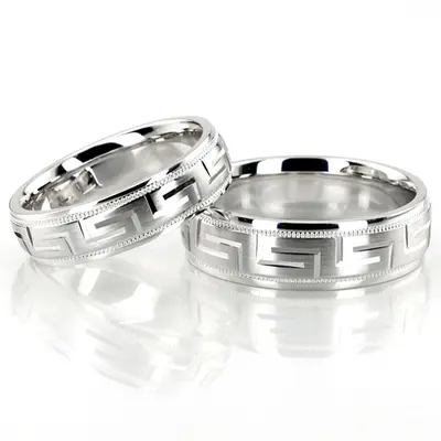 Greek Key Fancy Designer Wedding Ring Set - view 2 of 4