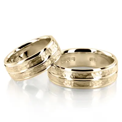 Hammered Basic Carved Wedding Band Set - view 4 of 4