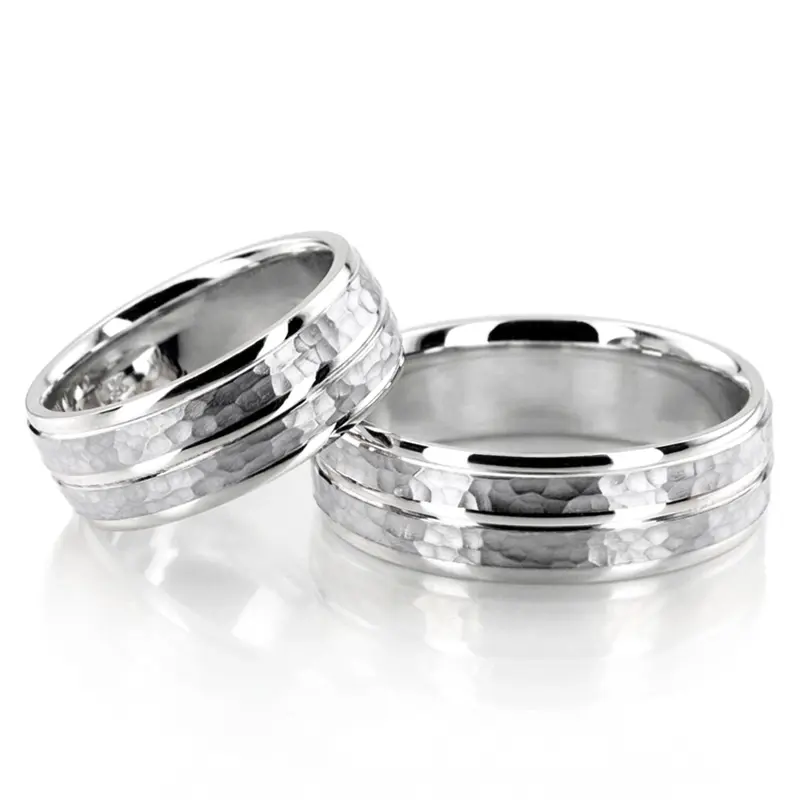 10K Hammered-Basic-Carved-Wedding-Band-Set - alternate view 3