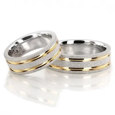 Contemporary Two-Color Stoned Wedding Ring Set - view 1 of 3