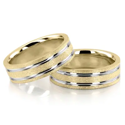 Contemporary Two-Color Stoned Wedding Ring Set - view 3 of 3