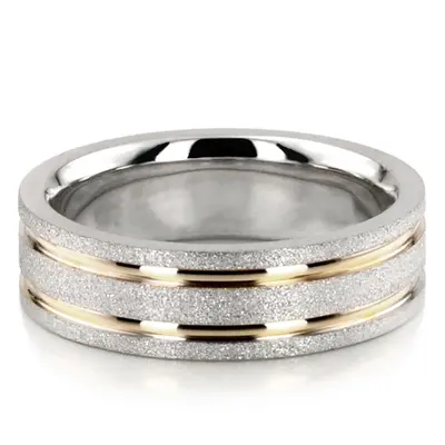 Contemporary Two-Color Stoned Wedding Ring Set - view 2 of 3