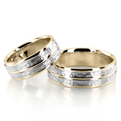 Hammered Basic Carved Wedding Band Set - view 2 of 4