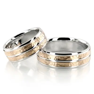Hammered Basic Carved Wedding Band Set - view 1 of 4