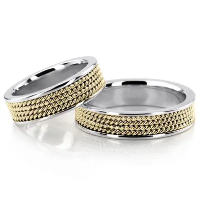 Four-row Braided Two-Color Wedding Band Set - view 2 of 4