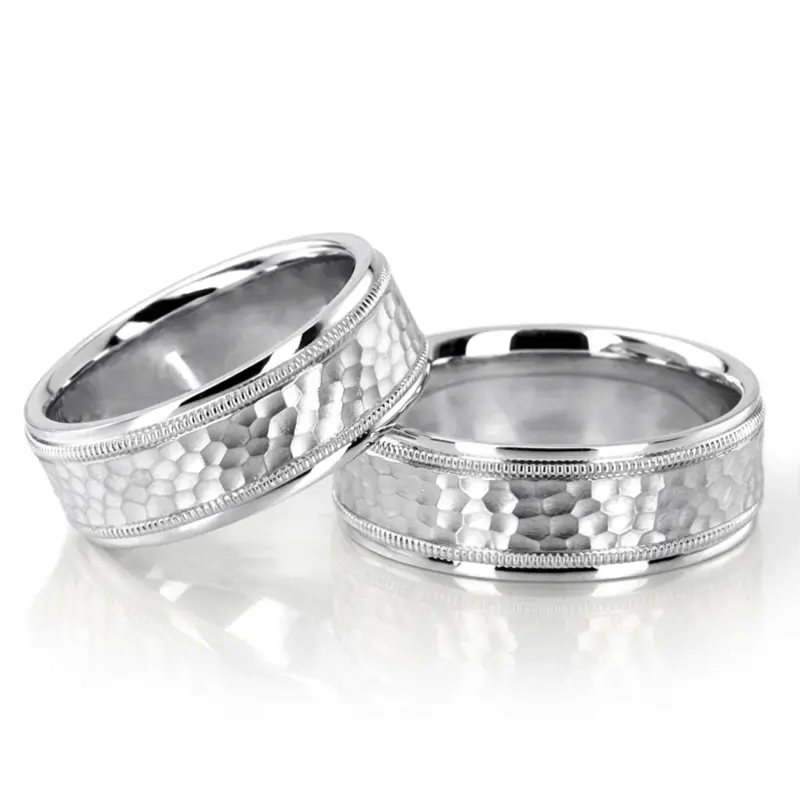 10K Traditional-Hammer-Basic-Carved-Wedding-Ring-Set - alternate view 4