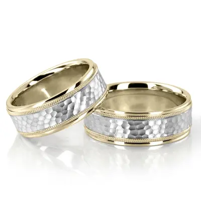 Traditional Hammer Basic Carved Wedding Ring Set - view 2 of 4