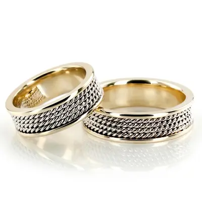 Four-row Braided Two-Color Wedding Band Set - view 1 of 4
