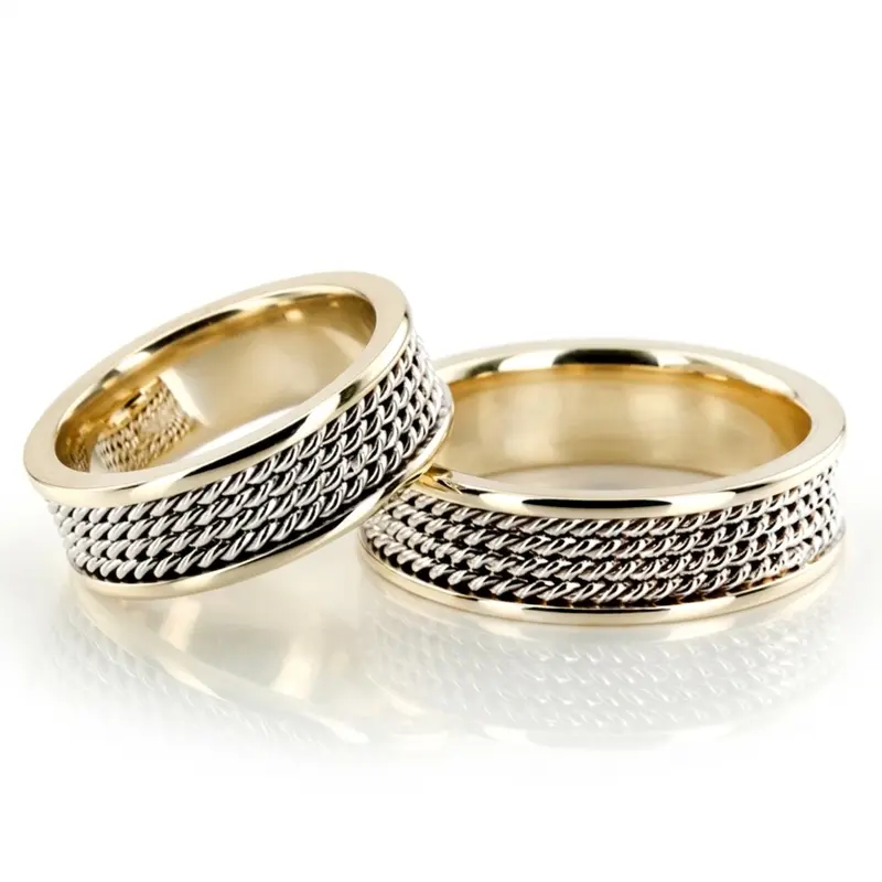 14K Four-row-Braided-Two-Color-Wedding-Band-set - main view
