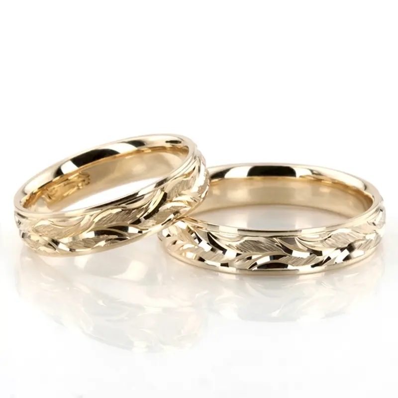 10K Floral-Carved-Fancy-Wedding-Ring-Set - main view