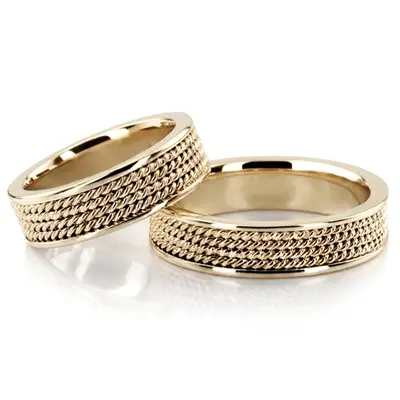 Four-row Braided Two-Color Wedding Band Set - view 3 of 4