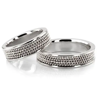 Four-row Braided Two-Color Wedding Band Set - view 4 of 4