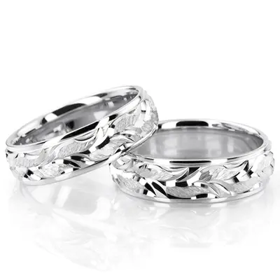 Floral Carved Fancy Wedding Ring Set - view 2 of 3