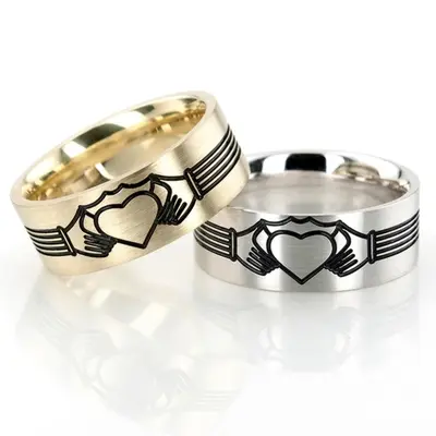 Black Nano Celtic Claddagh Wedding Band Set - view 1 of 6