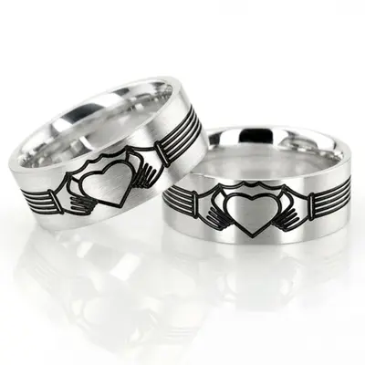 Black Nano Celtic Claddagh Wedding Band Set - view 2 of 6