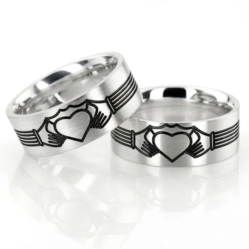 14K Black-Nano-Celtic-Claddagh-Wedding-Band-Set - alternate view 2
