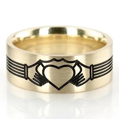 Black Nano Celtic Claddagh Wedding Band Set - view 6 of 6