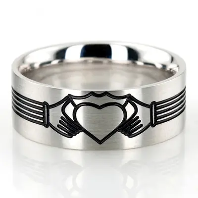 Black Nano Celtic Claddagh Wedding Band Set - view 4 of 6