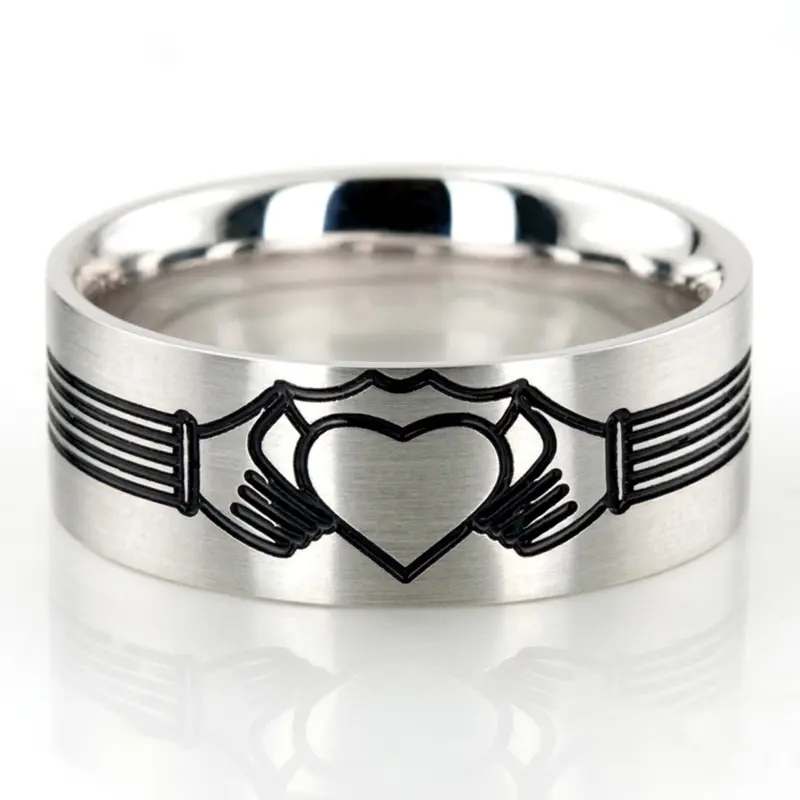 14K Black-Nano-Celtic-Claddagh-Wedding-Band-Set - alternate view 4