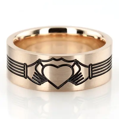 Black Nano Celtic Claddagh Wedding Band Set - view 5 of 6