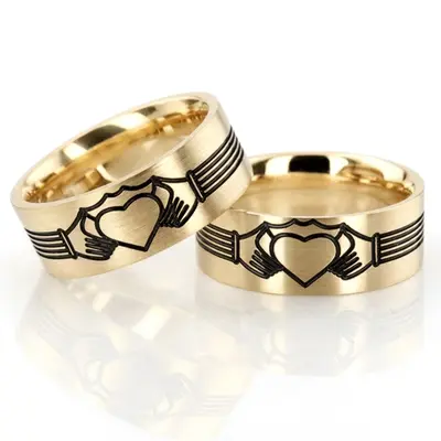 Black Nano Celtic Claddagh Wedding Band Set - view 3 of 6