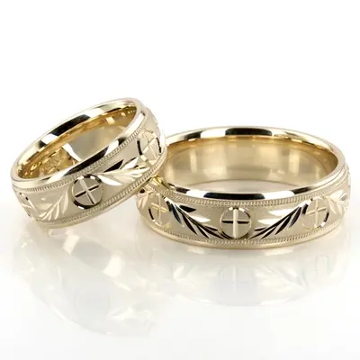 Religious Leaf Design Wedding Band set - view 4 of 4