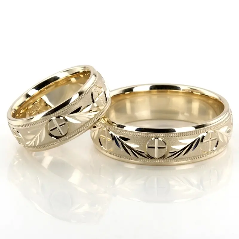 10K Religious-Leaf-Design-Wedding-Band-set - alternate view 4