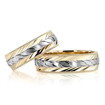 Fine Incised Diamond Cut Wedding Band Set - view 2 of 2