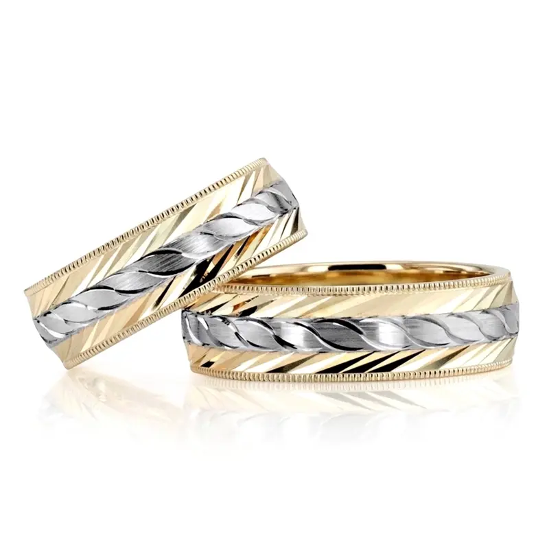 14K Fine-Incised-Diamond-Cut-Wedding-Band-Set - alternate view 4