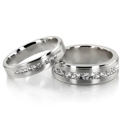 Step Edge Channel Diamond Wedding Ring Set - view 1 of 3