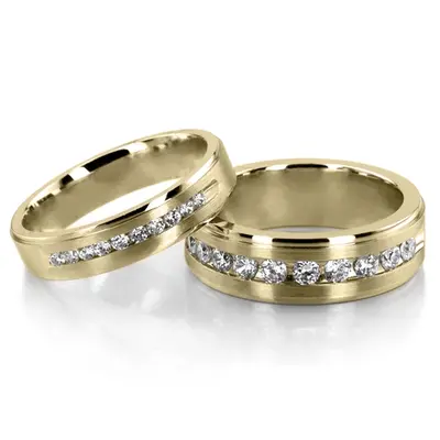 Step Edge Channel Diamond Wedding Ring Set - view 3 of 3